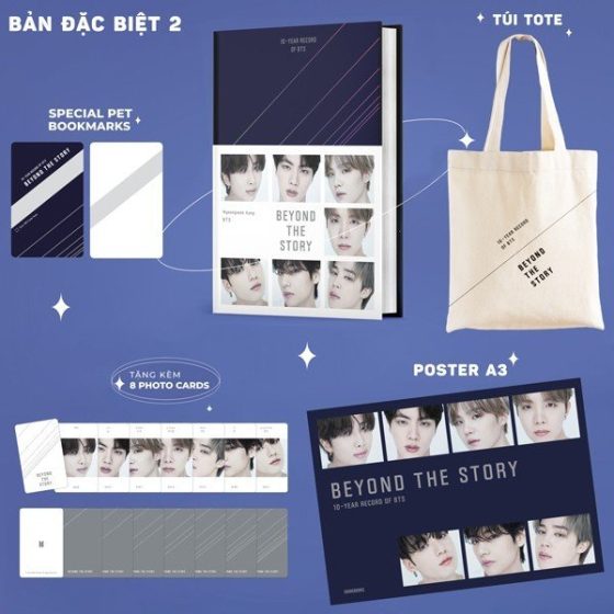 10-Year Record Of BTS - Beyond The Story - Bìa Cứng - Tặng Kèm 1 PET Bookmark 8 Photo Cards 1 Poster A3 1 Túi Tote PDF