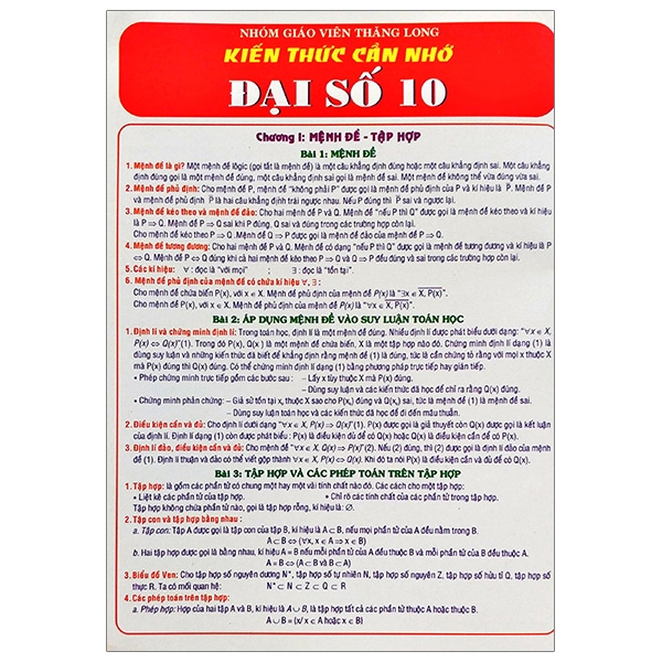 Kiến Thức Cần Nhớ Đại Số 10 PDF Kiến Thức Cần Nhớ Đại Số 10 PDF